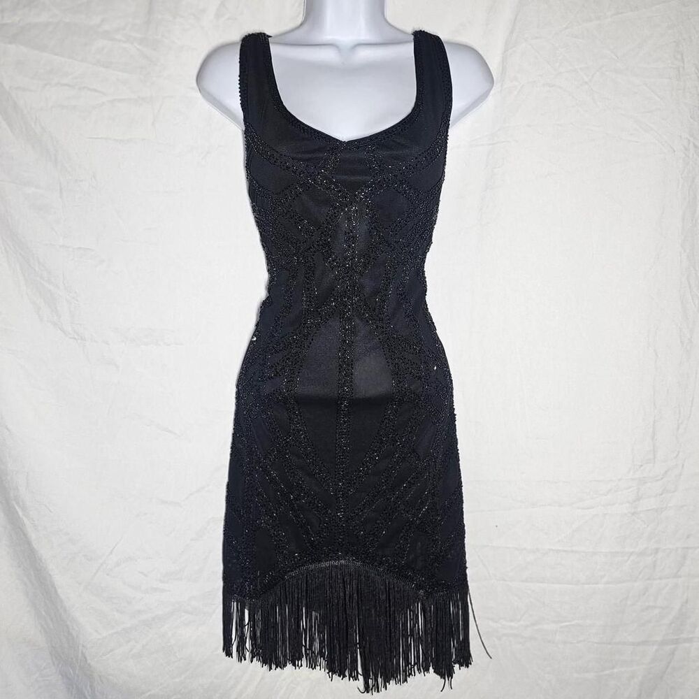 y2k 2000s does 20s flapper style beaded tassel mini dress